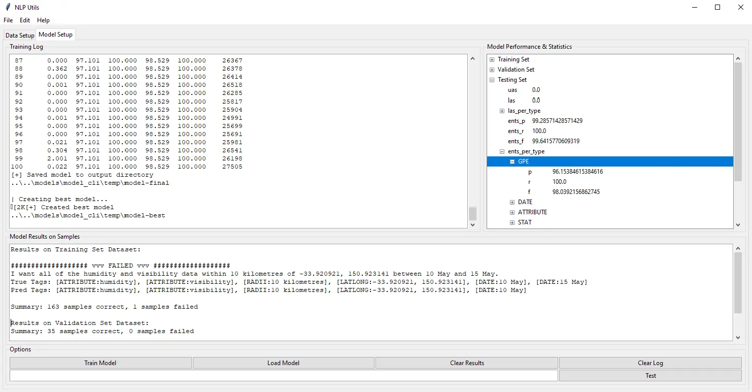 screenshot of natural language model view in NLPUtils